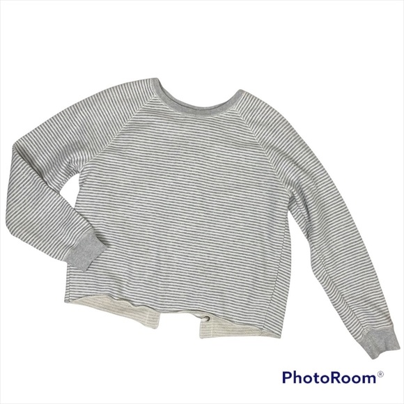 ABERCROMBIE & FITCH Gray Striped Lace-Up Back Sweatshirt Sweater Top Med - Picture 3 of 13